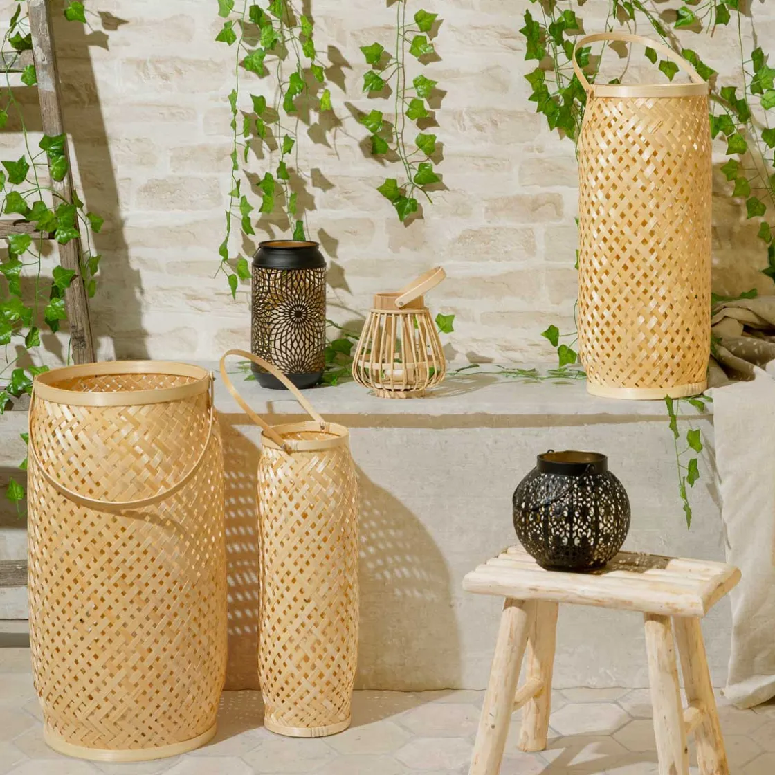 atmosphera Farolillos|Estilo Oriental>Farol De Bambú Cross Tam.1/3 16x43Cm
