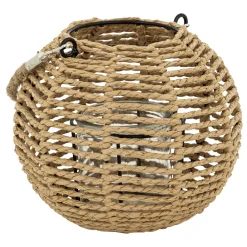 atmosphera Farolillos|Estilo Oriental>Farol De Rafia Beige Con Portavelas De Vidrio Maty