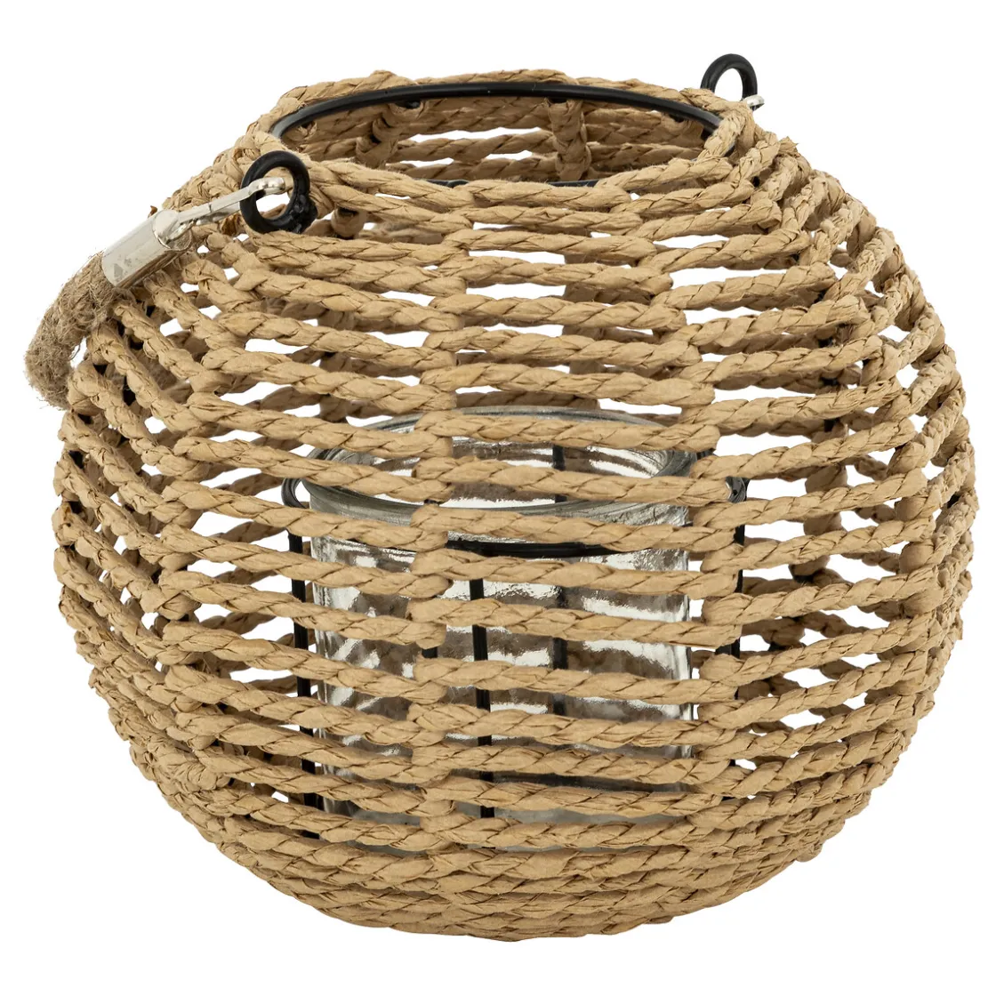 atmosphera Farolillos|Estilo Oriental>Farol De Rafia Beige Con Portavelas De Vidrio Maty