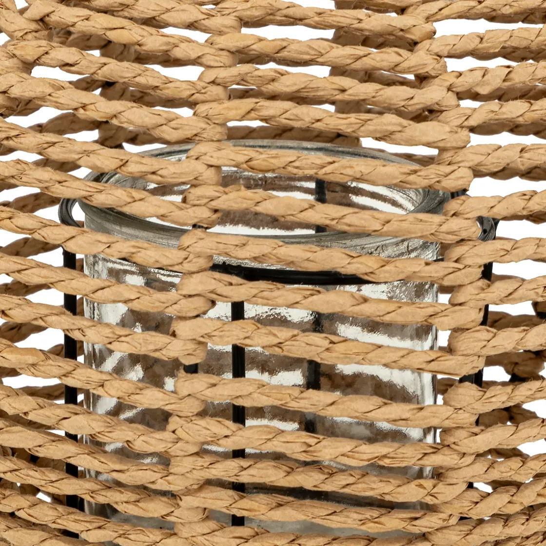 atmosphera Farolillos|Estilo Oriental>Farol De Rafia Beige Con Portavelas De Vidrio Maty
