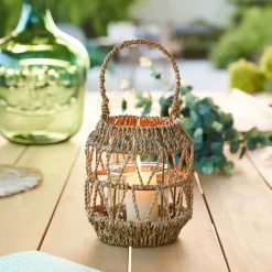 atmosphera Farolillos|Estilo Rústico>Farol De Ratán Beige 17x18Cm