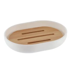 Accesorios De Lavabo>Jabonera De Bambú Blanco Y Natural
