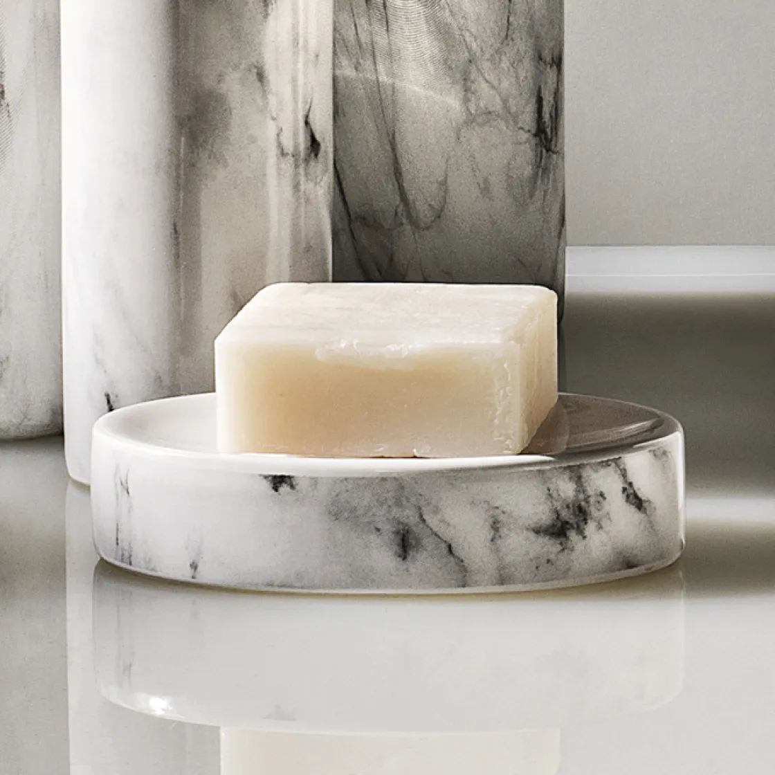 Accesorios De Lavabo>Jabonera De Cerámica Efecto Mármol