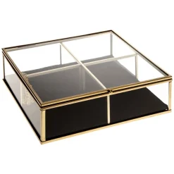 atmosphera Accesorios|Estilo Contemporaneo>Joyero Metal Dorado Y Vidrio 20x20x6Cm