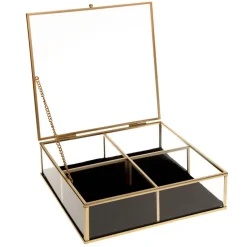 atmosphera Accesorios|Estilo Contemporaneo>Joyero Metal Dorado Y Vidrio 20x20x6Cm