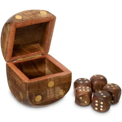 atmosphera Accesorios|Estilo Contemporaneo>Juego 5 Dados De Madera C/Caja 2.3Cm