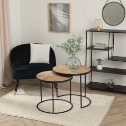 atmosphera Mesas Bajas Y Auxiliares|Estilo Industrial>Juego 2 Mesas Auxiliares De Madera 51Cm