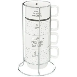 secret d'gourmet Tazas Y Tazones>Juego 4 tazas HAPPY con soporte 22cl