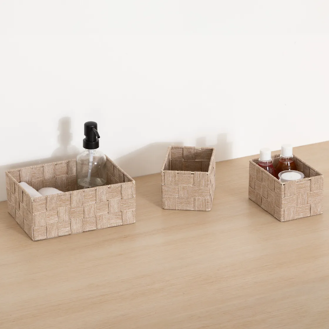 5five Cestas De Almacenamiento>Juego de 3 cestas wc beige de poliéster