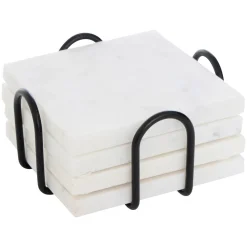 atmosphera Accesorios De Bar>Juego de 4 posavasos blanco de mármol 10cm