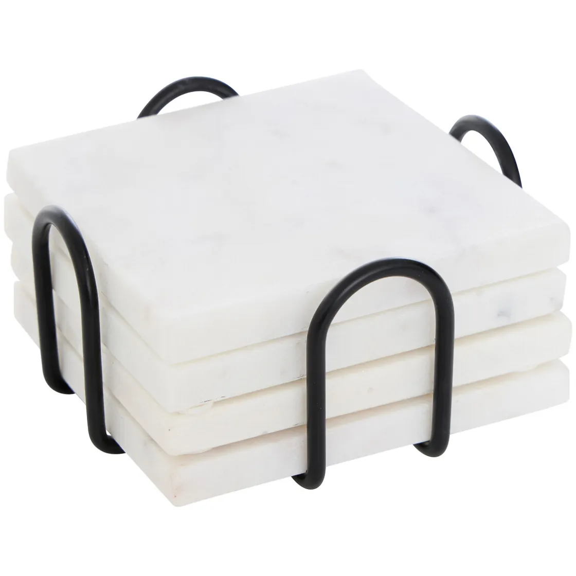 atmosphera Accesorios De Bar>Juego de 4 posavasos blanco de mármol 10cm