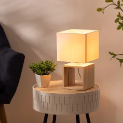atmosphera Lámparas De Mesa>Lámpara De Madera Cuadrada 18x18x32Cm
