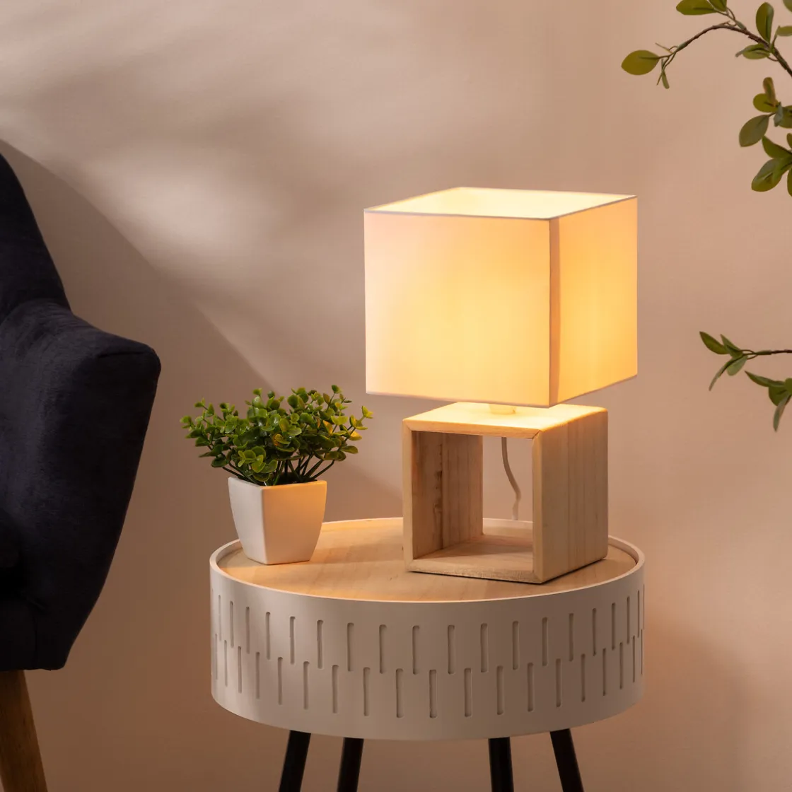 atmosphera Lámparas De Mesa>Lámpara De Madera Cuadrada 18x18x32Cm