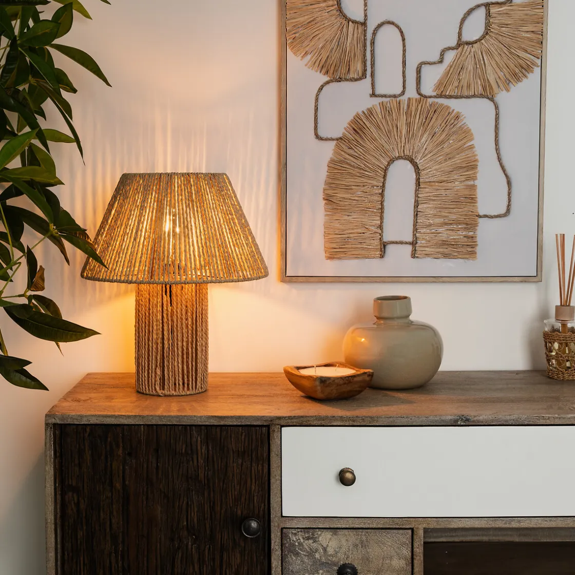 atmosphera Lámparas De Mesa>Lámpara De Mesa Adria Beige De Cuerda