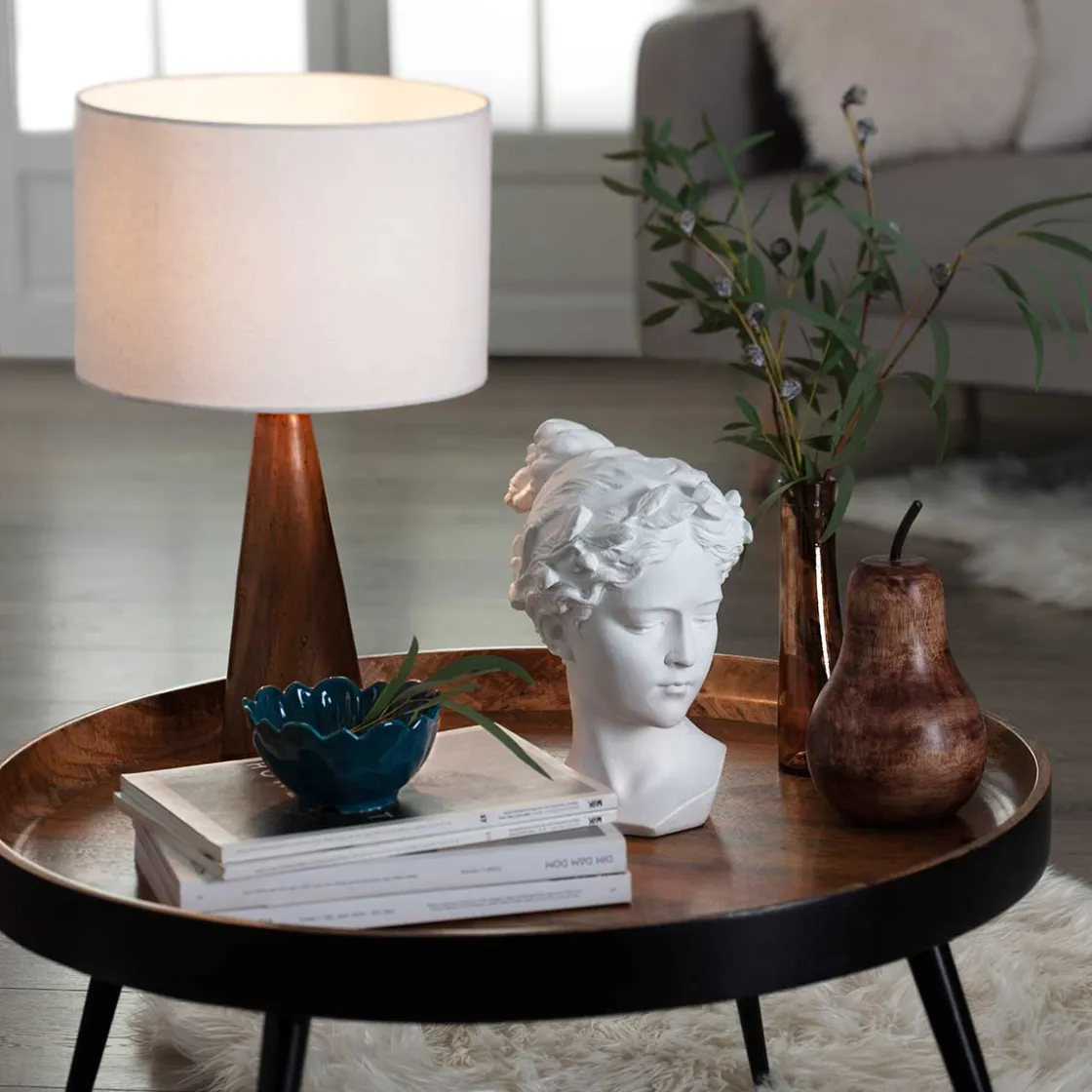 atmosphera Lámparas De Mesa|Estilo Rústico>Lámpara De Mesa Blanca C/Madera 46Cm