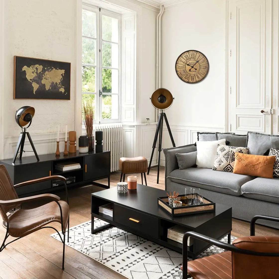 atmosphera Lámparas De Mesa>Lámpara De Mesa Lahti Negro Y Dorado Trípode