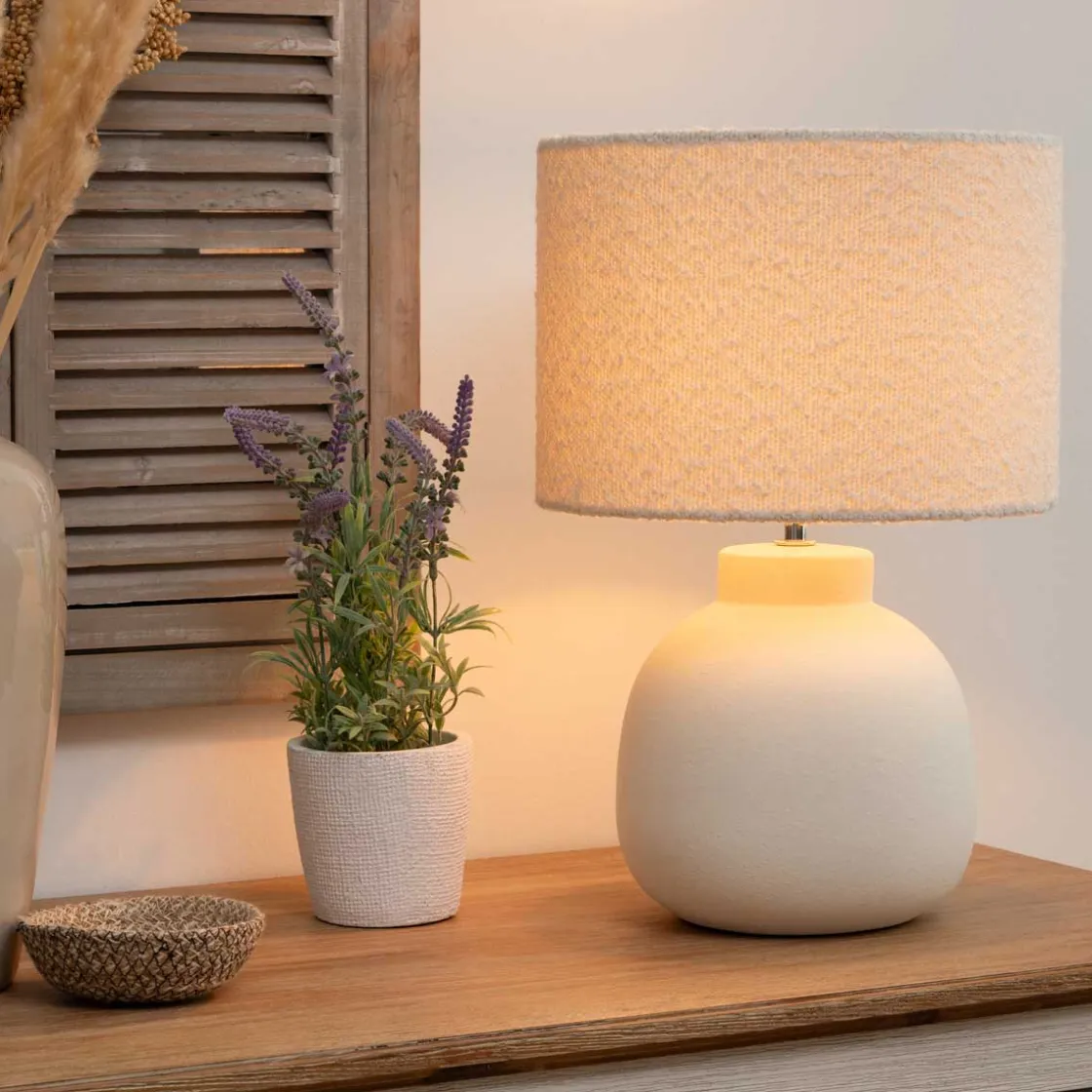 atmosphera Lámparas De Mesa|Estilo Étnico>Lámpara De Mesa Lali Con Pantalla De Piel Bouclé