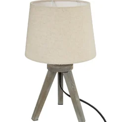 atmosphera Lámparas De Mesa>Lámpara De Mesa Lino Trípode De Madera Pino