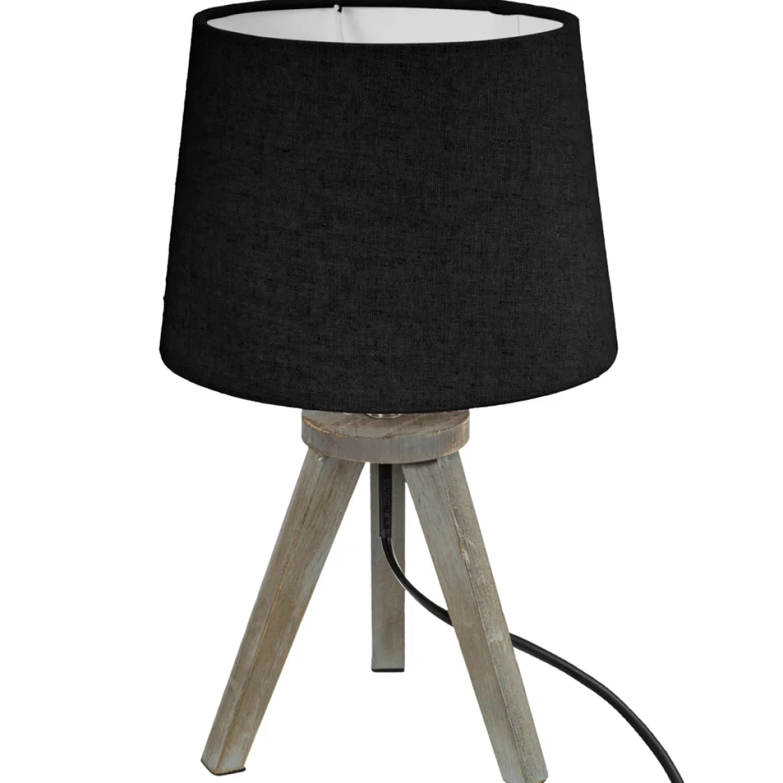 atmosphera Lámparas De Mesa>Lámpara De Mesa Negra Trípode De Madera Pino