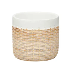 Jarrones Y Vasos>Maceta blanca de cemento efecto ratán 12cm