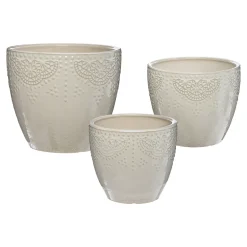 atmosphera Jarrones Y Vasos|Estilo Étnico>Maceta Cerámica Decorada Tam.1/3 20x18Cm