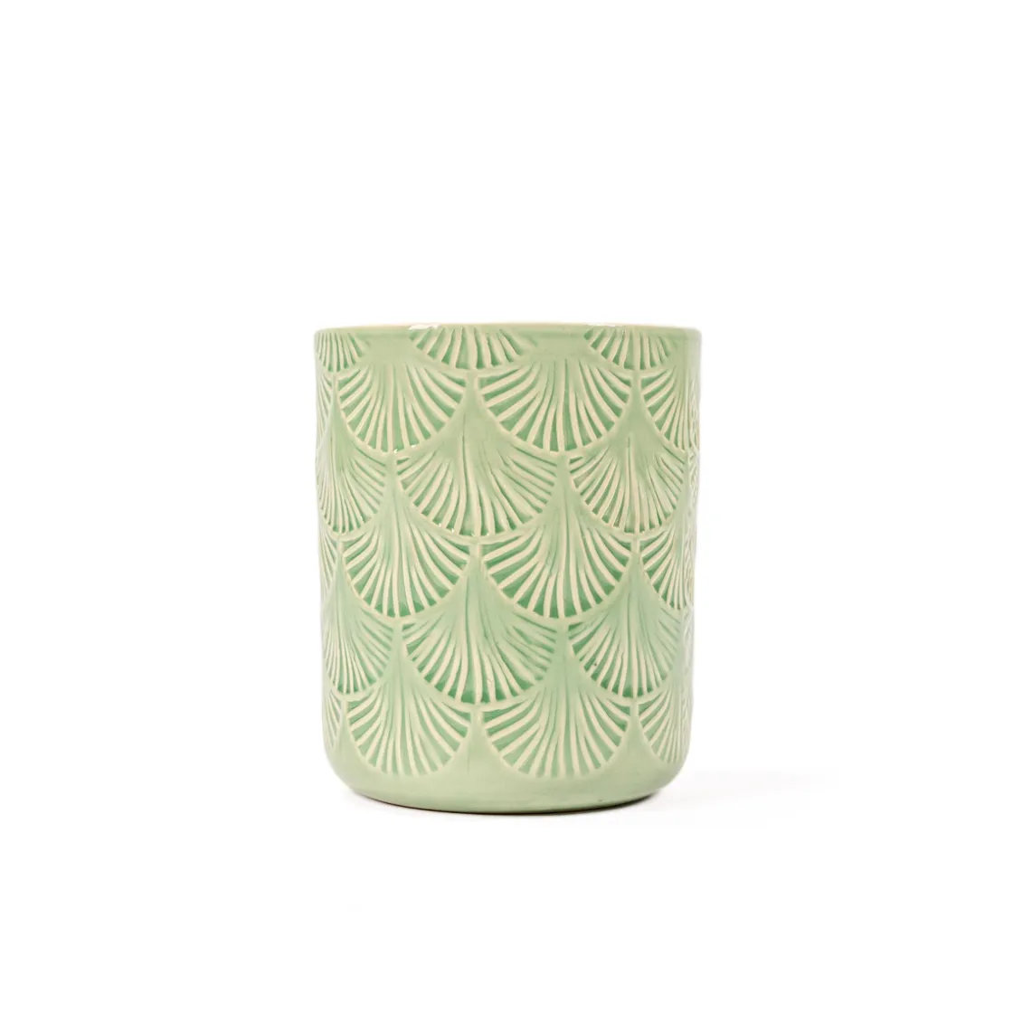 Jarrones Y Vasos>Maceta Cerámica Hojas Verdes 11x13.2Cm