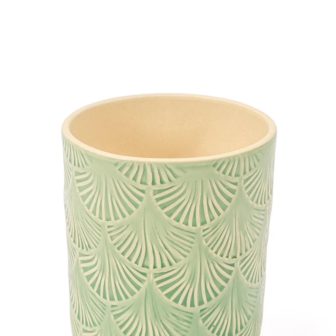 Jarrones Y Vasos>Maceta Cerámica Hojas Verdes 11x13.2Cm