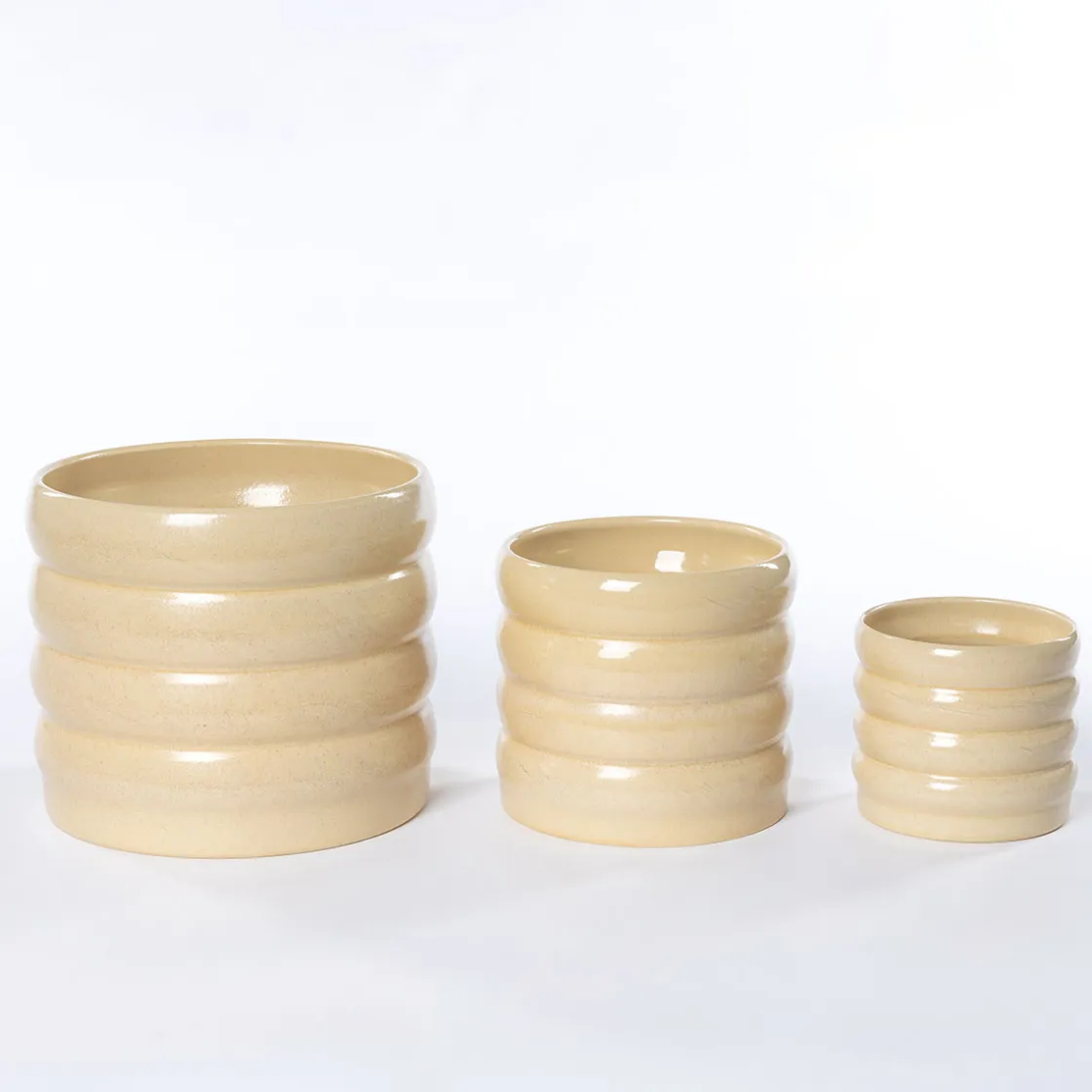 Jarrones Y Vasos>Maceta De Cerámica Ondulada Beige 12.9cm
