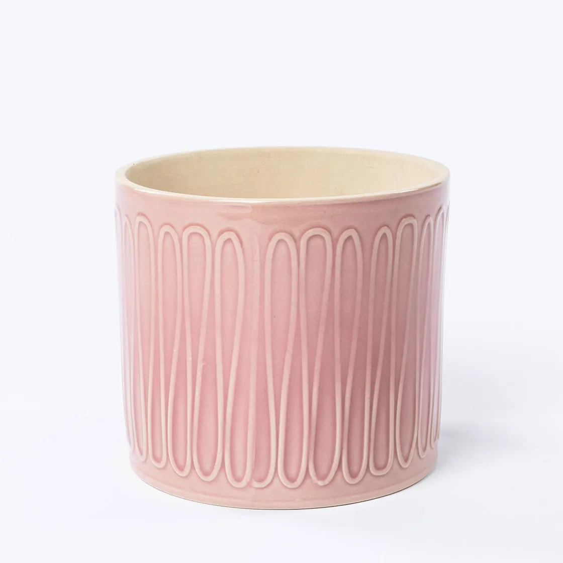 Jarrones Y Vasos|Estilo Rústico>Maceta De Cerámica Rosa De Rayas 14.5cm