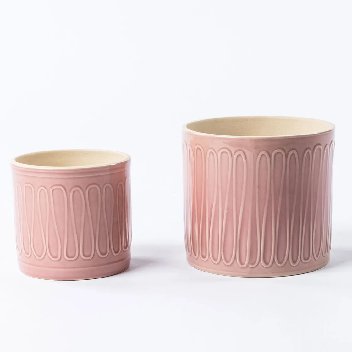 Jarrones Y Vasos|Estilo Rústico>Maceta De Cerámica Rosa De Rayas 14.5cm