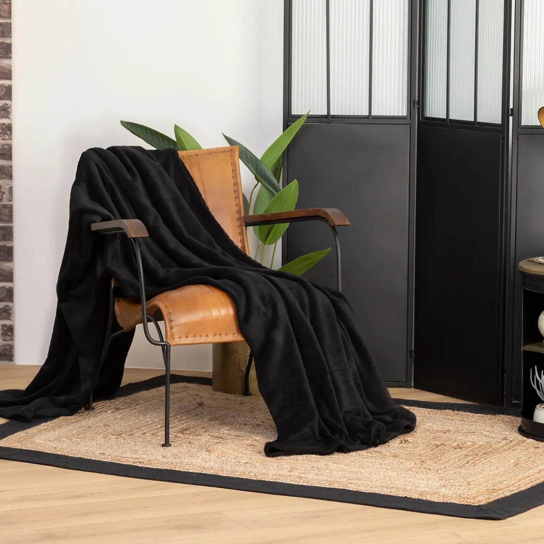 atmosphera Mantas>Manta de microfibra negra 180x230cm