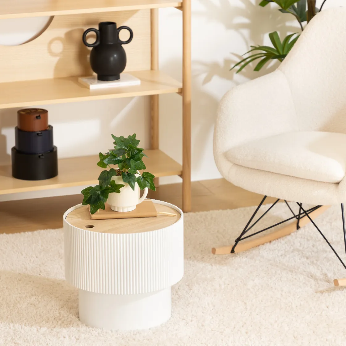 atmosphera Mesas Bajas Y Auxiliares|Estilo Industrial>Mesa auxiliar ENOLA blanca y beige