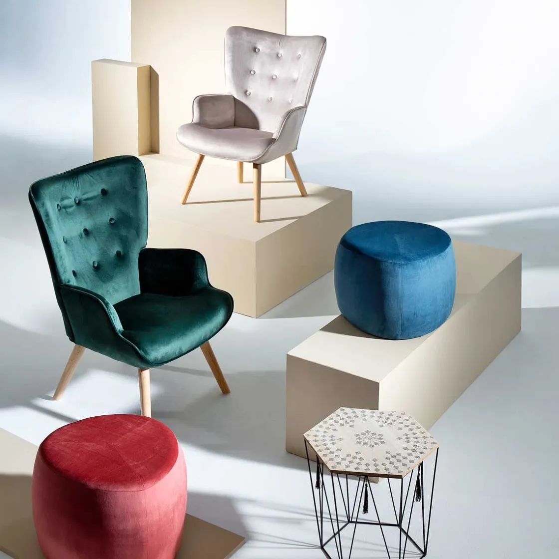 atmosphera Mesas Bajas Y Auxiliares|Estilo Étnico>Mesa Auxiliar Kumi De Mdf 43x40Cm