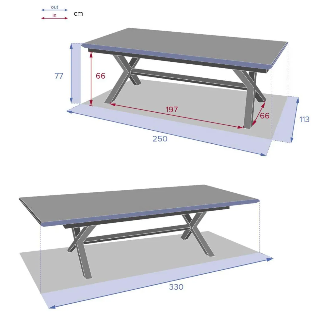hespéride Mesas De Jardín>Mesa extensible AXIOME gris ardósia 250-330cm