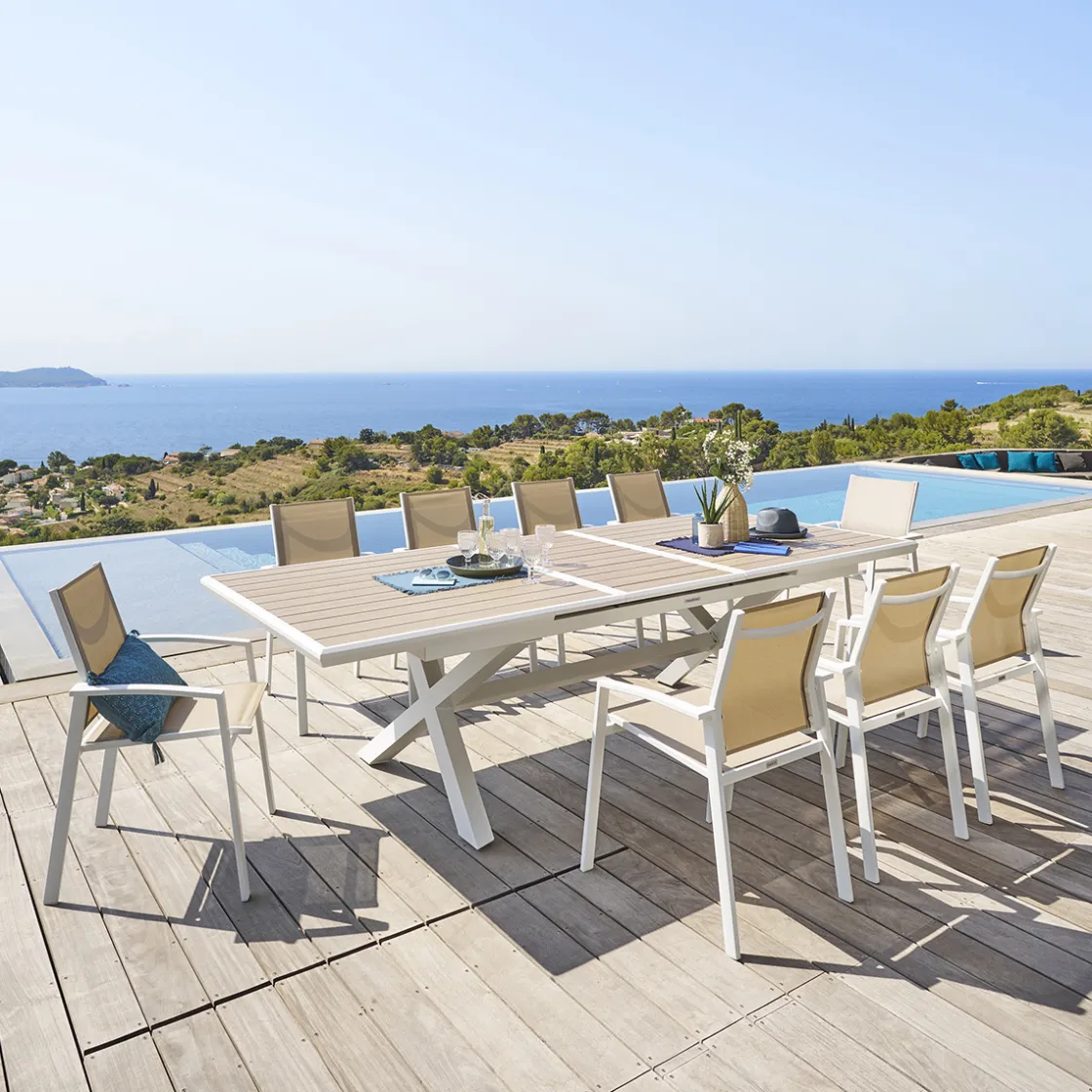 hespéride Mesas De Jardín>Mesa extensible AXIOME lino y blanco 220-279cm