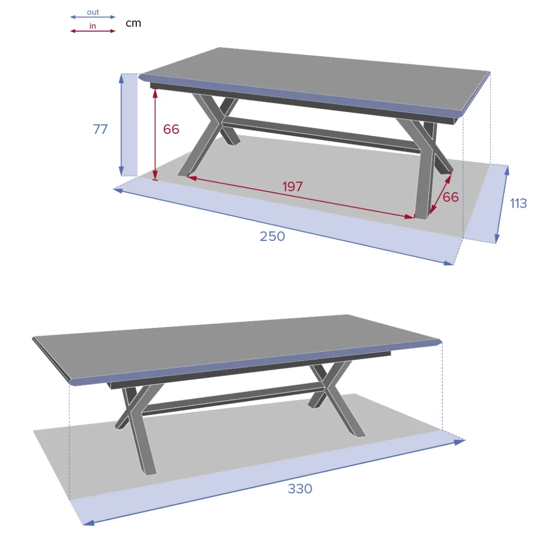 hespéride Mesas De Jardín>Mesa extensible AXIOME lino y blanco 250-330cm