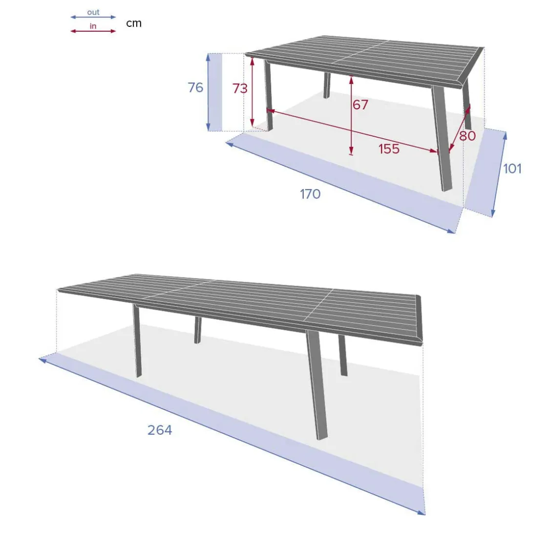 hespéride Mesas De Jardín>Mesa extensible PAVANE gris graphite 170-264cm