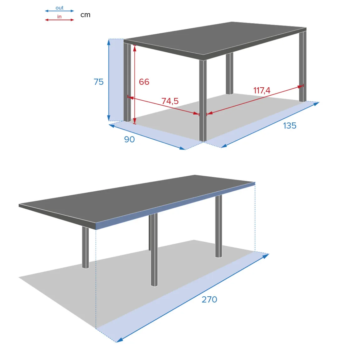 hespéride Mesas De Jardín>Mesa extensible PIAZZA gris graphite 135-270cm