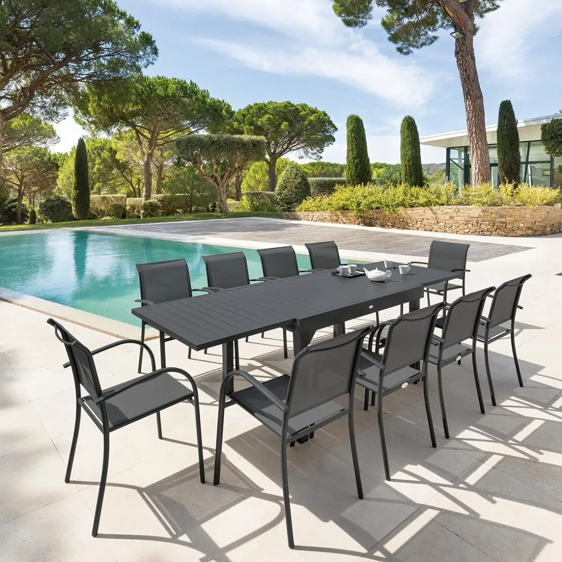hespéride Mesas De Jardín>Mesa extensible PIAZZA gris graphite 135-270cm