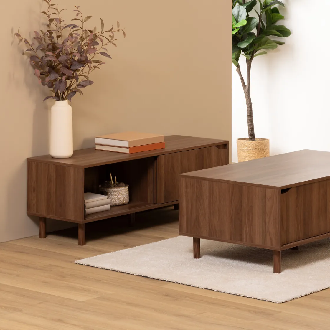 5five Muebles Y Carros De Apoyo>Mueble de TV SLIDY marrón de mdf con 2 puertas