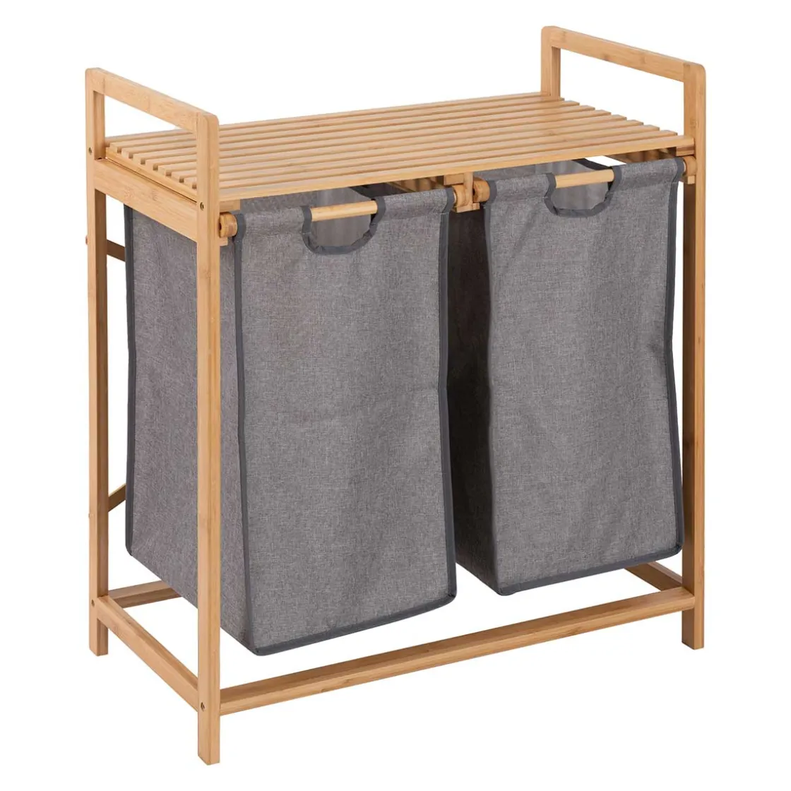 Muebles Con Lavabo Y Auxiliares>Mueble para baño de bambú con 2 cestas para ropa