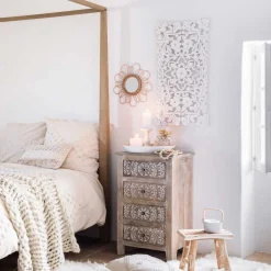 atmosphera Lienzos Y Cuadros Decorativos|Estilo Étnico>Mural De Madera Tallada Blanco 85x45Cm