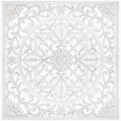 atmosphera Lienzos Y Cuadros Decorativos|Estilo Étnico>Mural De Madera Tallada Blanco 90x90Cm