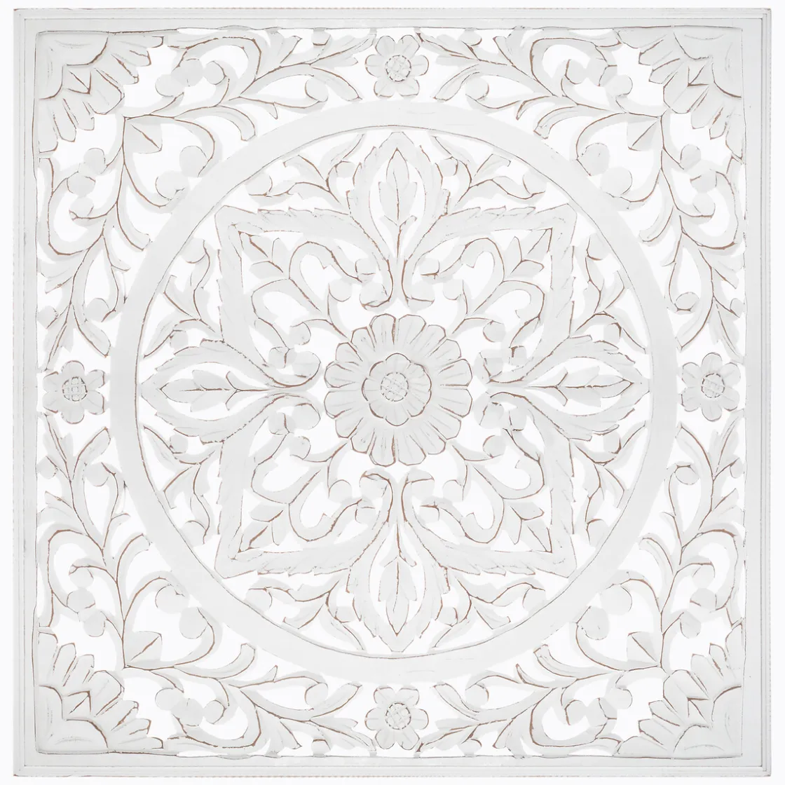 atmosphera Lienzos Y Cuadros Decorativos|Estilo Étnico>Mural De Madera Tallada Blanco 90x90Cm