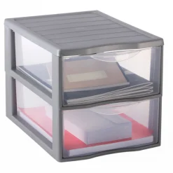 Accesorios De Almacenamiento>Organizador C/2 Cajones A4 Plástico Gris