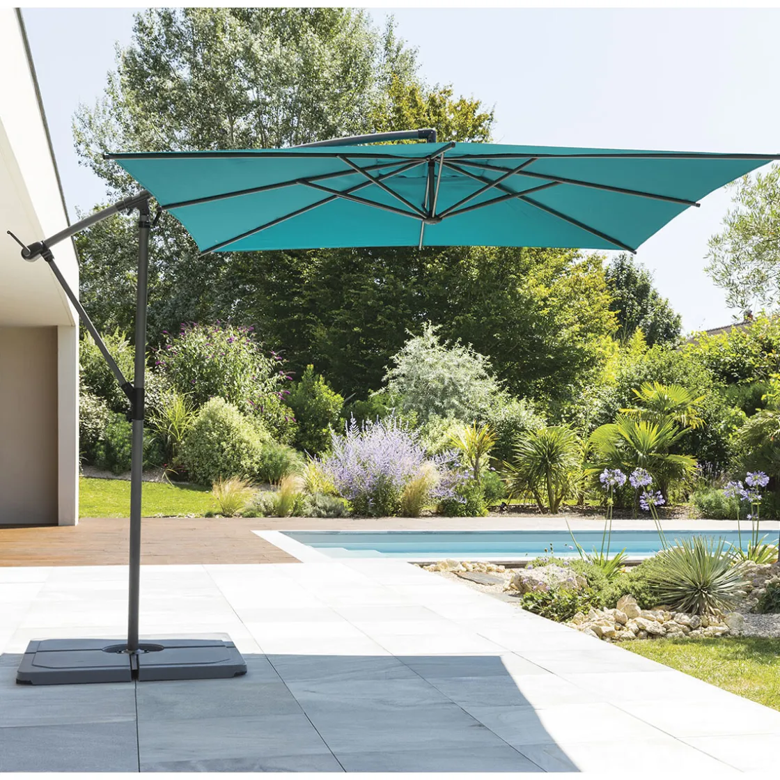 hespéride Parasol Y Bases>Parasol excéntrico MANOA azul canard 2.5x2.5m