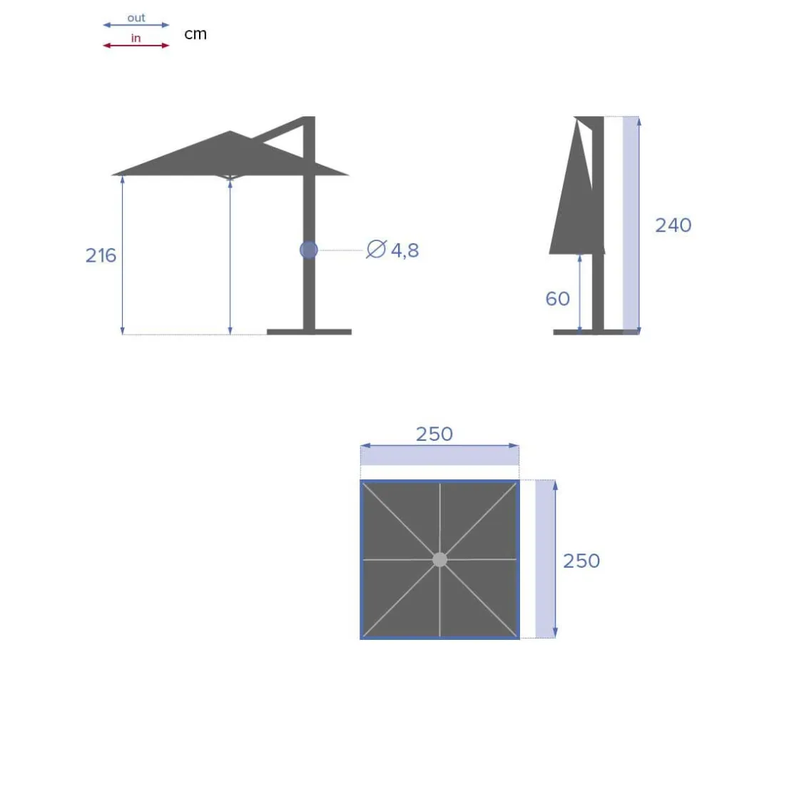 hespéride Parasol Y Bases>Parasol excéntrico MANOA verde oliva 2.5x2.5m