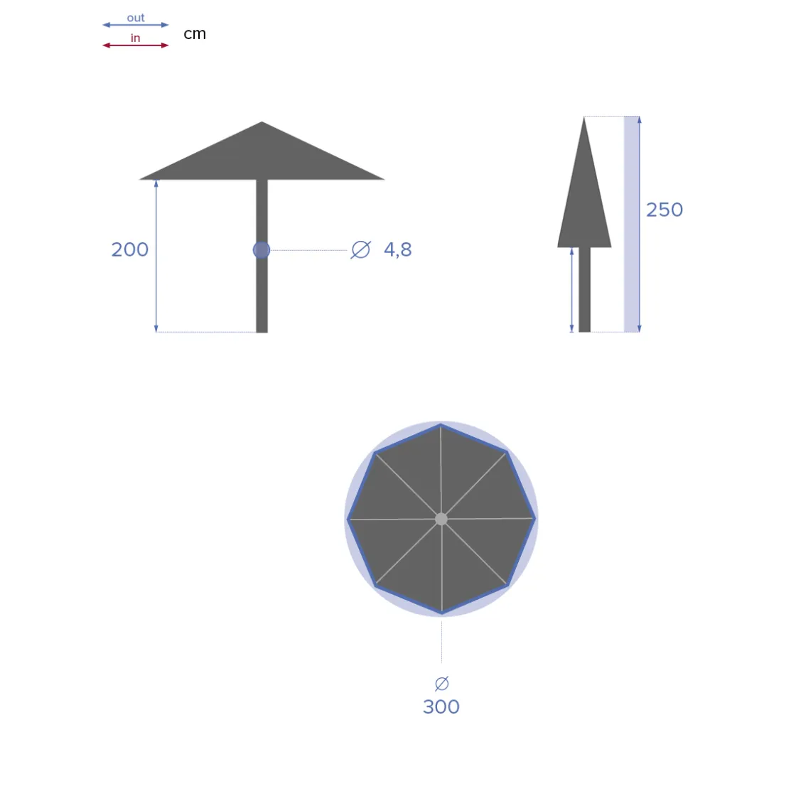 hespéride Parasol Y Bases>Parasol LOOMPA gris ardósia 3m
