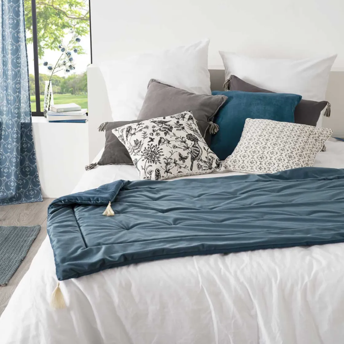 atmosphera Edredones Y Colchas>Pie De Cama Terciopelo Azul 80x180Cm