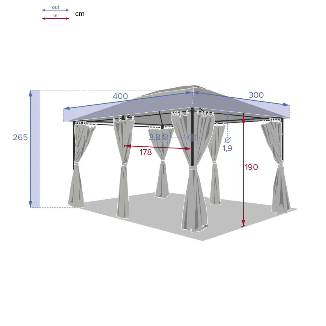 hespéride Pérgolas>Pérgola SANTORINI gris ardósia con cortinas 3x4m